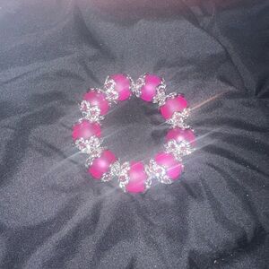 Hot Pink Beaded Bracelet with Circular Shape and Sparkling Accents